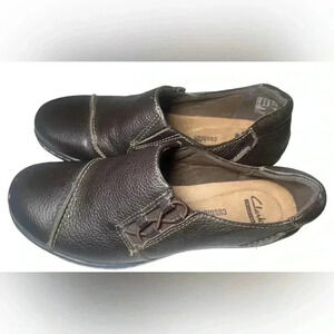 𝅺CLARKS Collection Soft Cushion brown Leather Slip On Shoes Women’s US 9M